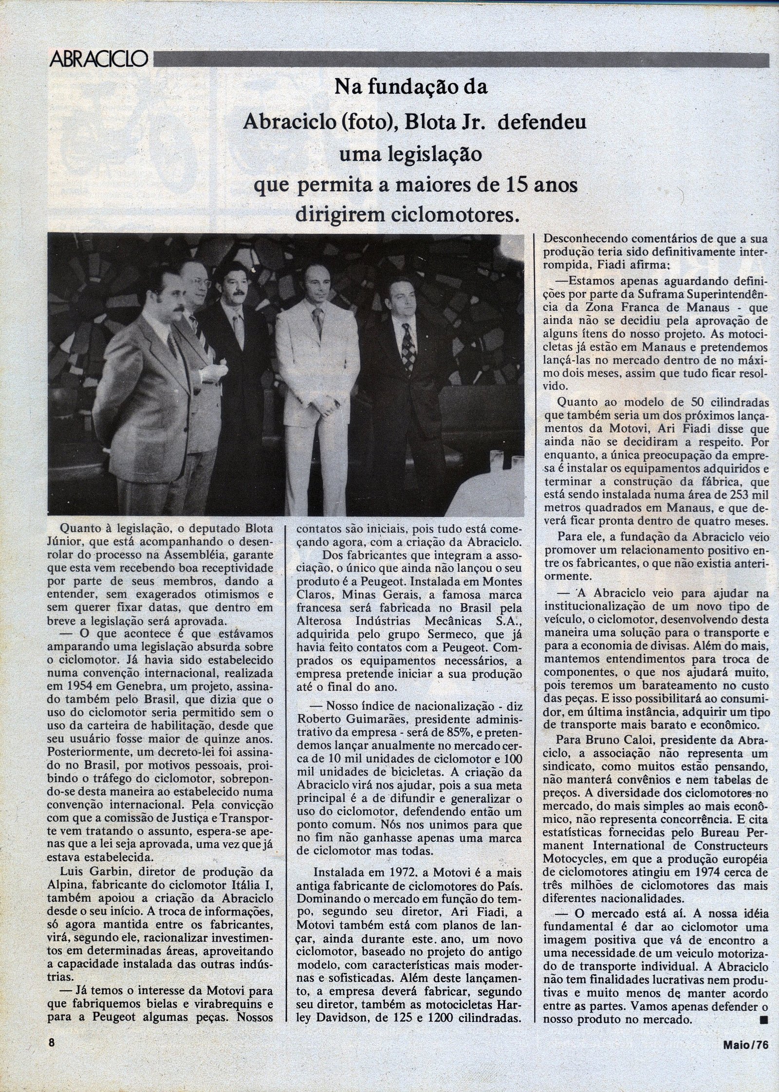 Maio de 1976, reportagem Duas Rodas 13: Nasce a Abraciclo