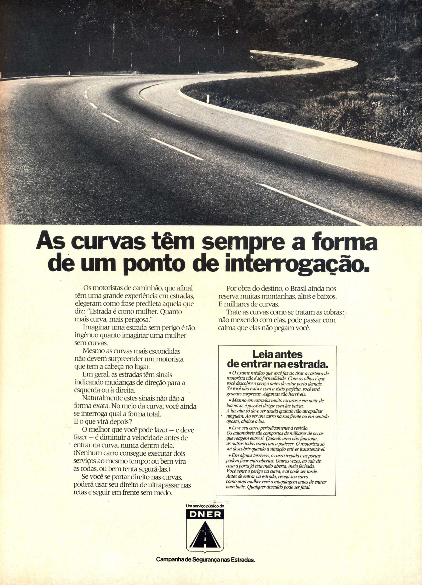 O DNER fazia campanha por segurança em 1974