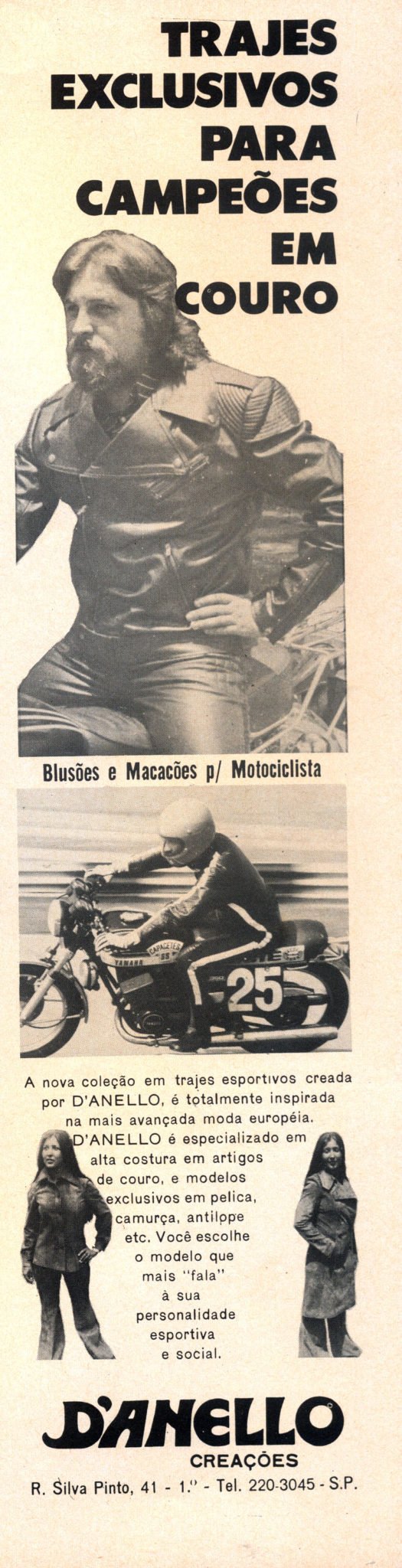 Trajes exclusivos para campeões em couro - D'Anello Criações, em1974