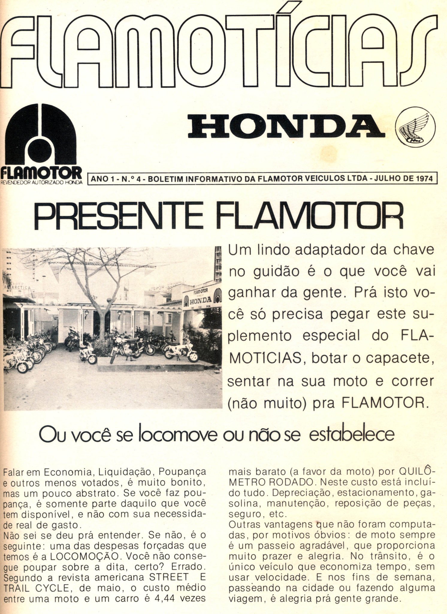 Honda Flamotor publicava o Flamotícias na revista Duas Rodas em 1974
