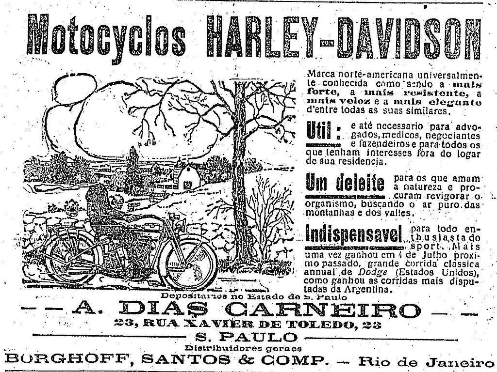 Ad. of A. Dias Carneiro on November 4, 1916 offers Motorcycles Harley-Davidson – Journal O Estado de São Paulo