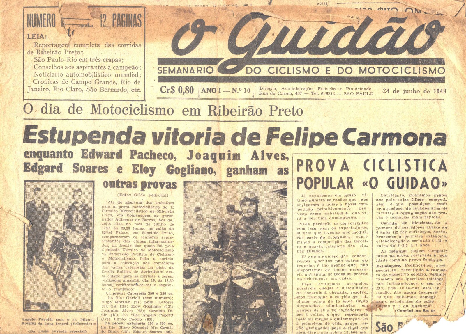 24 de junho de 1949 – O Guidão: Semanário do Ciclismo e do Motociclismo – Fragmentos de um passado não muito distante