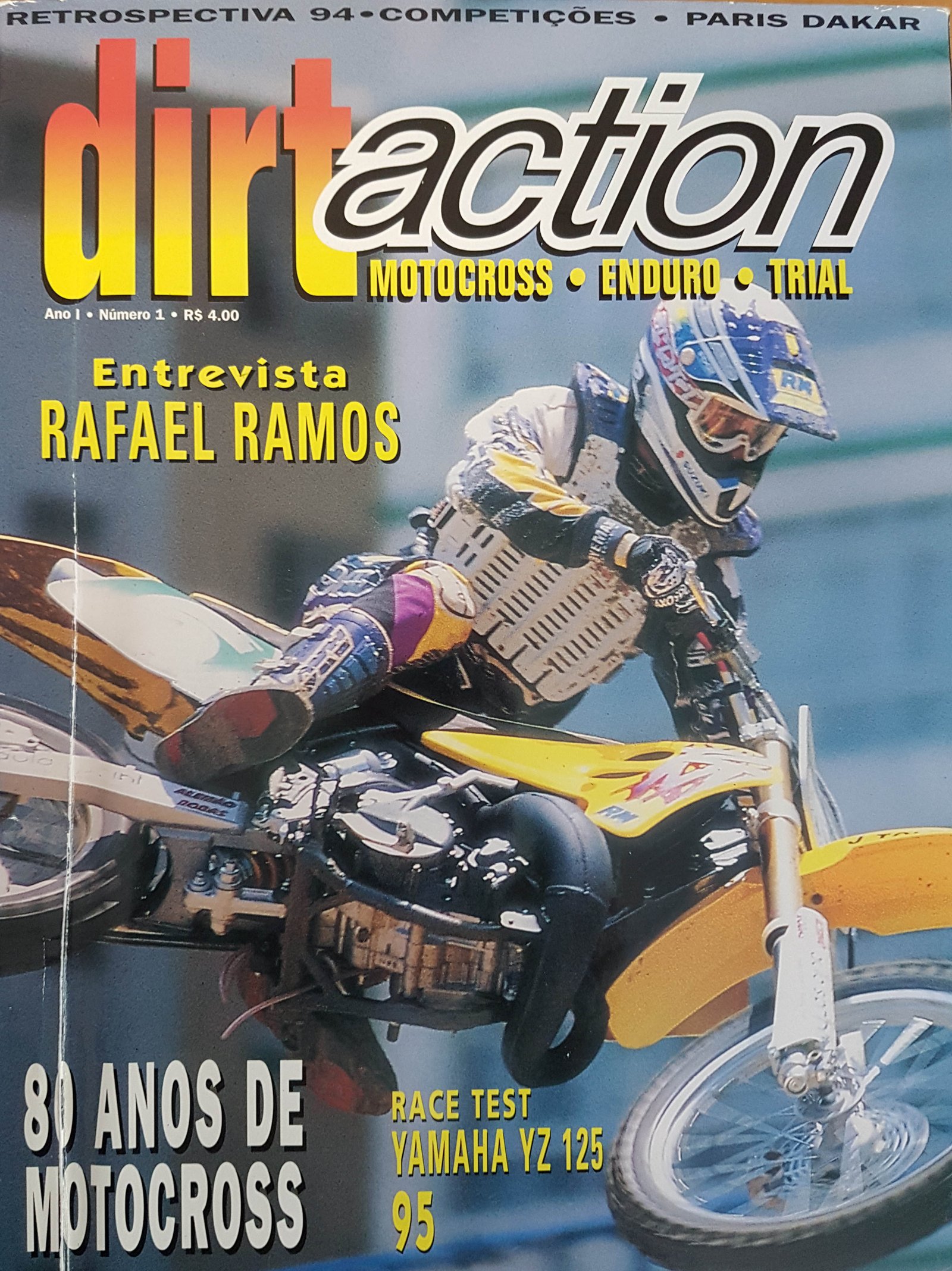 Março de 1995 - Nasce a Revista Dirt Action pelas mãos do quinteto Darcy P. Di Pompo Jr, Hilton Tsujimura, Jackson T Adisaka, Narcos evangelista e Moacir Frattini, tendo como editor celestino Flaire. Logo o quador mudaria para oas sócios Darcy, Hilton, Esdras e Cele... Na capa da N1 o jovem talento de Rafael Ramos (6), no miolo a coluna de Jorge Negretti e a matéria sobre o ainda criança Paulo Stedille, a nova geração.