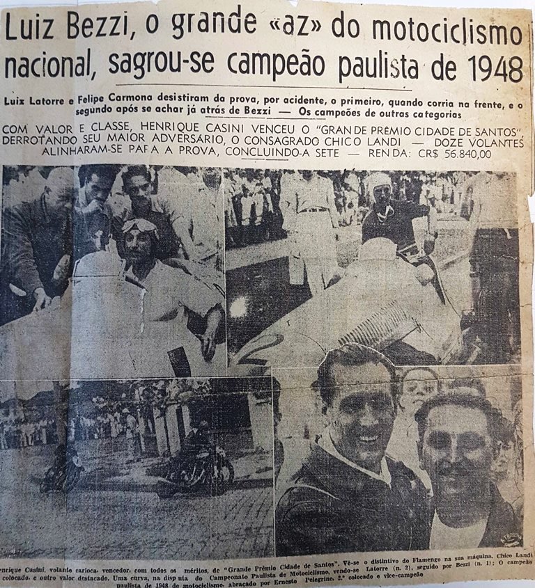 Luiz Bezzi Campeão Paulista de 1948 - Foto Motostory / Reprodução