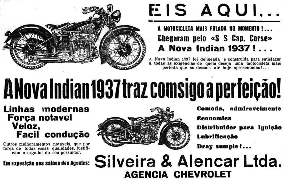 Anuncio da Silveira e Alencar, Agencia Chevrolet, então importador da Indian, em 1937.