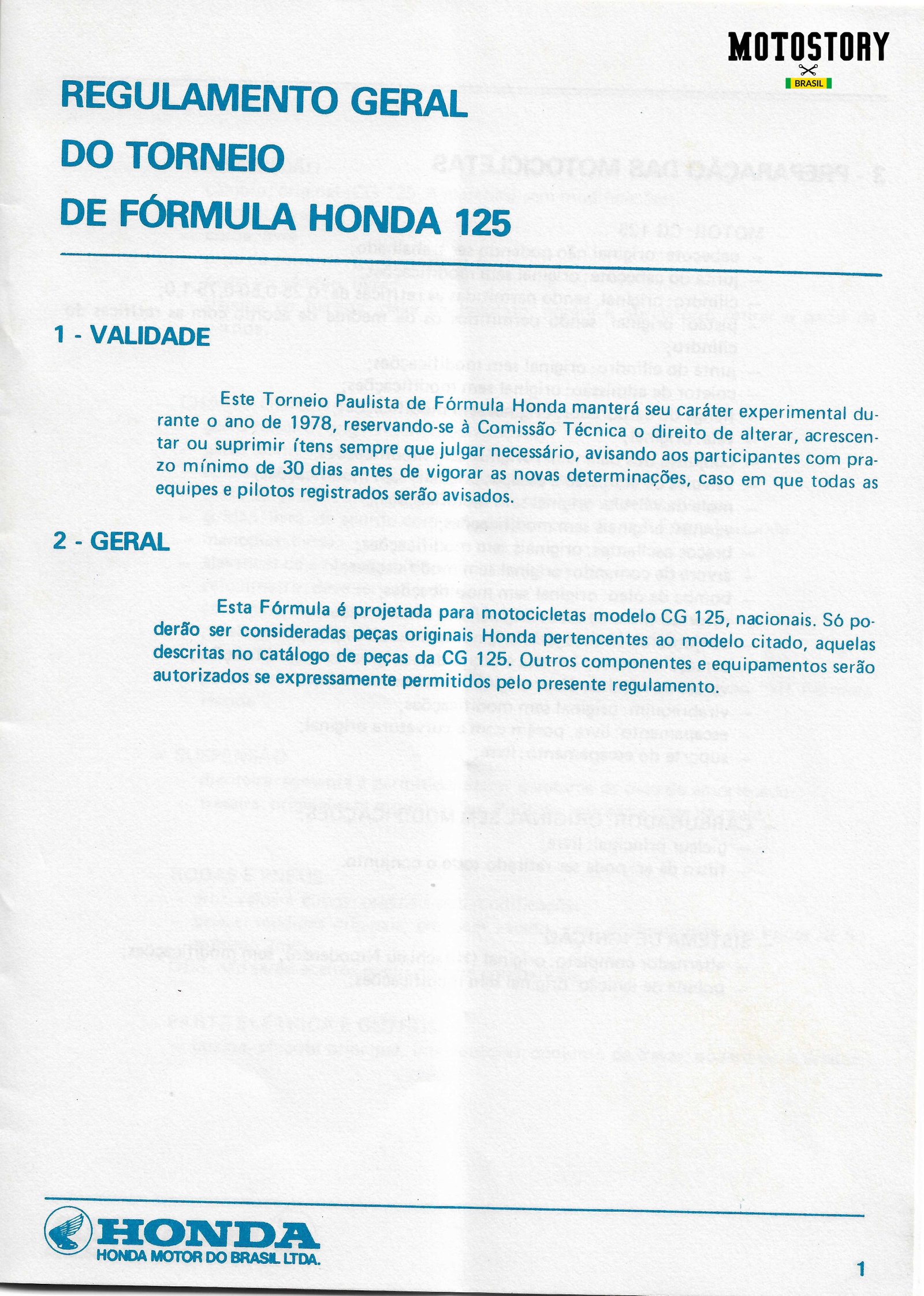 Regulamento FH 1978 - Pag. 1 - Acervo Motostory