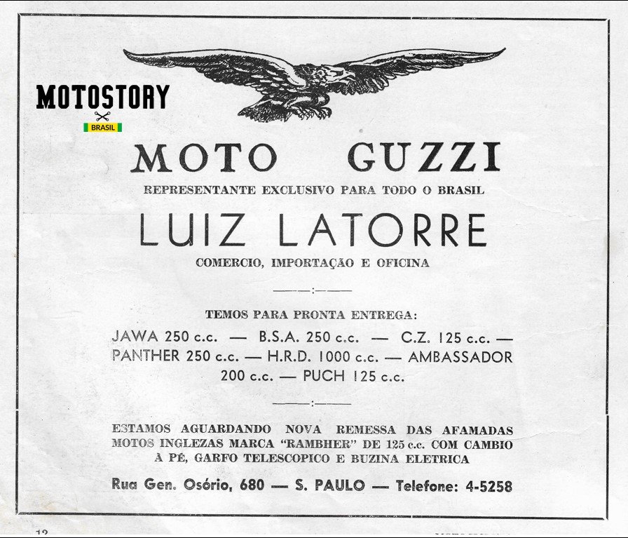 Anúncio Luiz Latorre, Moto Guzzi, na edição N1 da revista Motociclismo de 1949 - Acervo família Edgard Soares / Motostory