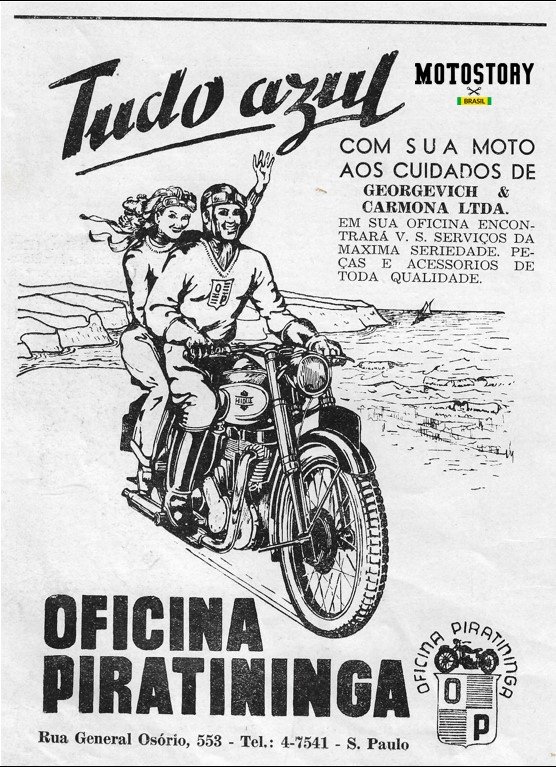 Anúncio Oficina Piratininga na edição N1 da revista Motociclismo de 1949 - Acervo família Edgard Soares / Motostory