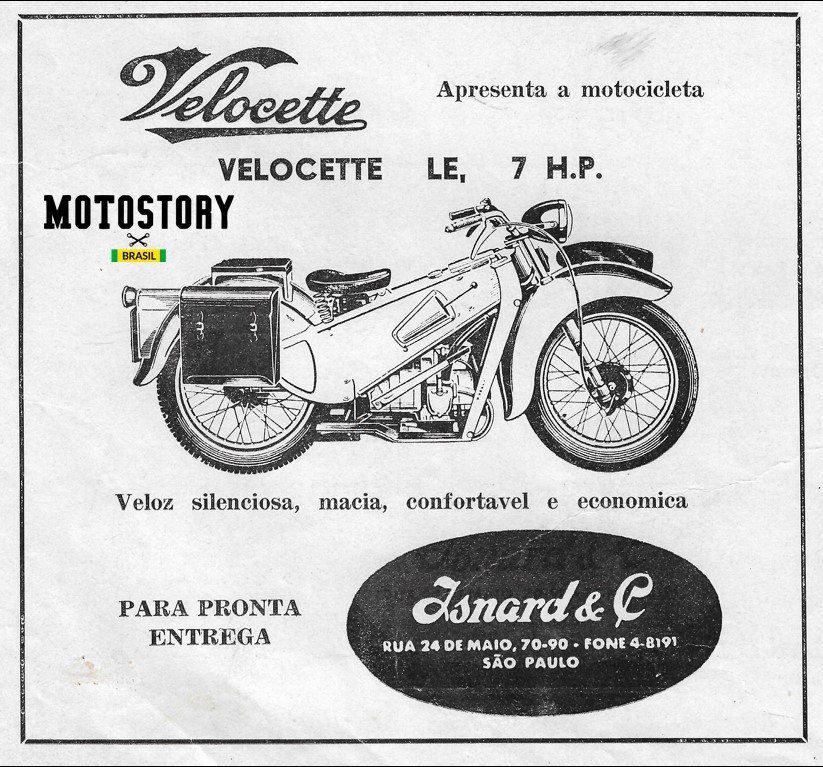 Anúncio Isnard e Cia, importador Velocett na edição N1 da revista Motociclismo de 1949. A moto é rara no Brasil, mas documentação nacional sobre ela é ainda mais rara, e o Motostory tem! - Acervo família Edgard Soares / Motostory