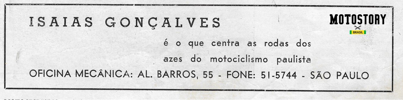 Anúncio Oficina Isaias Gonsalves, na edição N1 da revista Motociclismo de 1949 - Acervo família Edgard Soares / Motostory