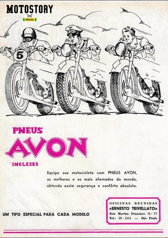 Anúncio Ernesto Trivelato, importador Pneus Avon, na edição N1 da revista Motociclismo de 1949 - Acervo família Edgard Soares / Motostory