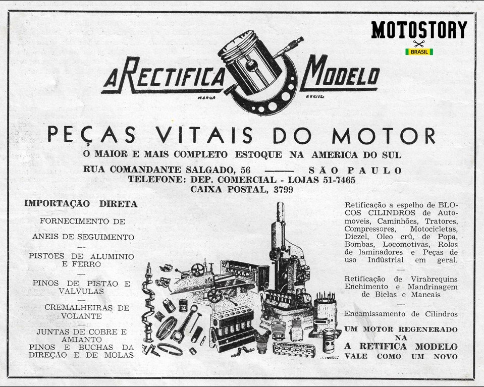 Anúncio Retífica Modelo na edição N2 da revista Motociclismo de 1949 - Acervo família Edgard Soares / Motostory