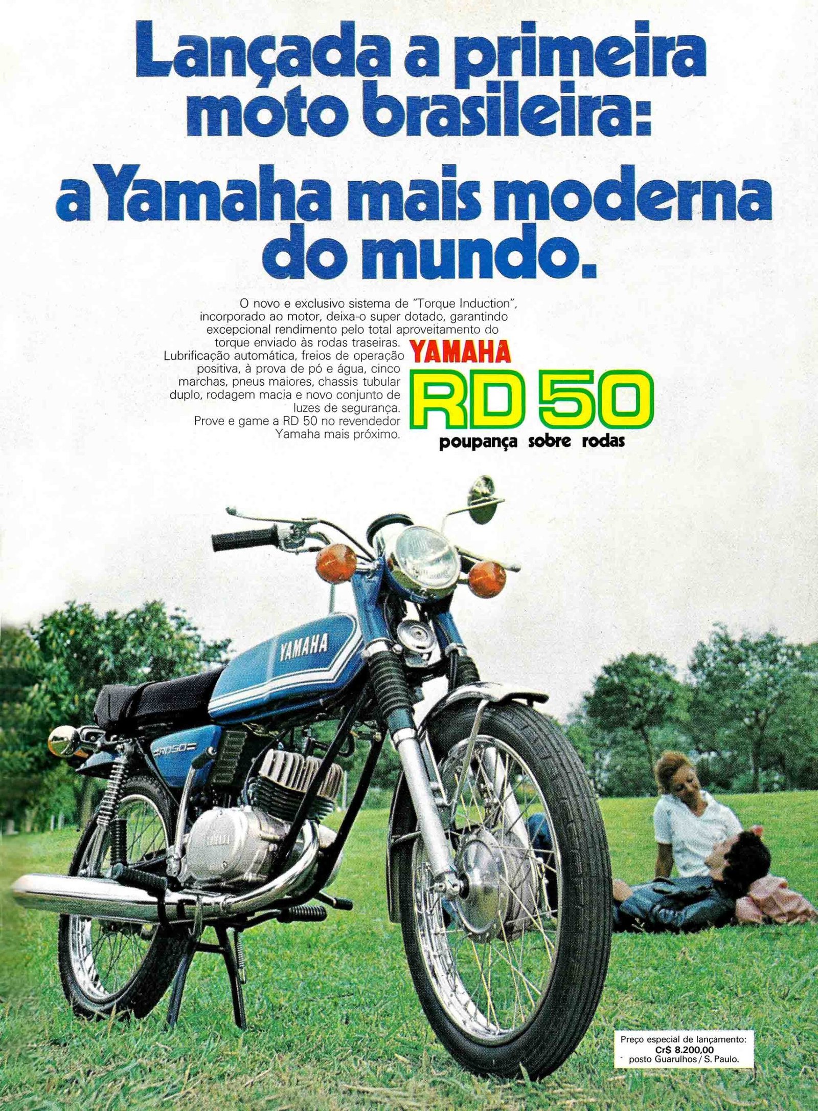Lançada a primeira moto brasileira: A Yamaha mais moderna do mundo. Diz o anúncio de 1974 - Imagem reprodução / Acervo Motostory