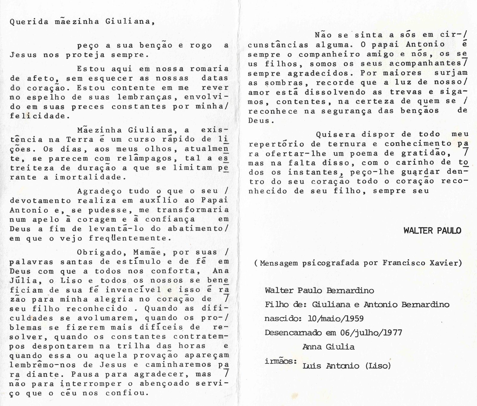 Texto psicografado por Chico Xavier 