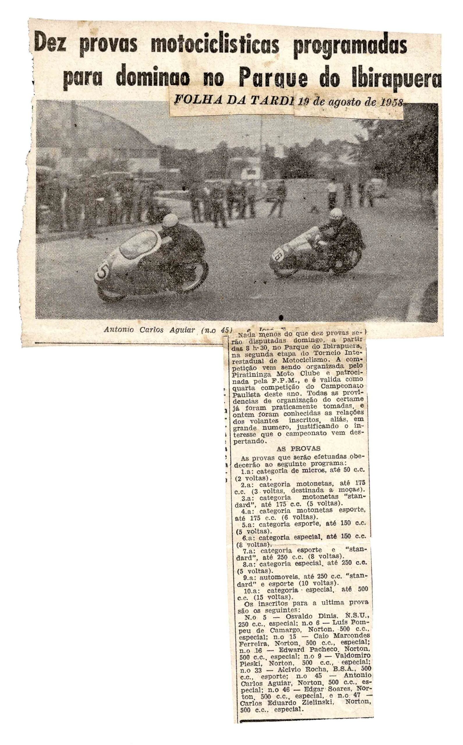 Corrida dentro do Parque do Ibirapuera em 1958 - Imagem acervo família Tognocchi